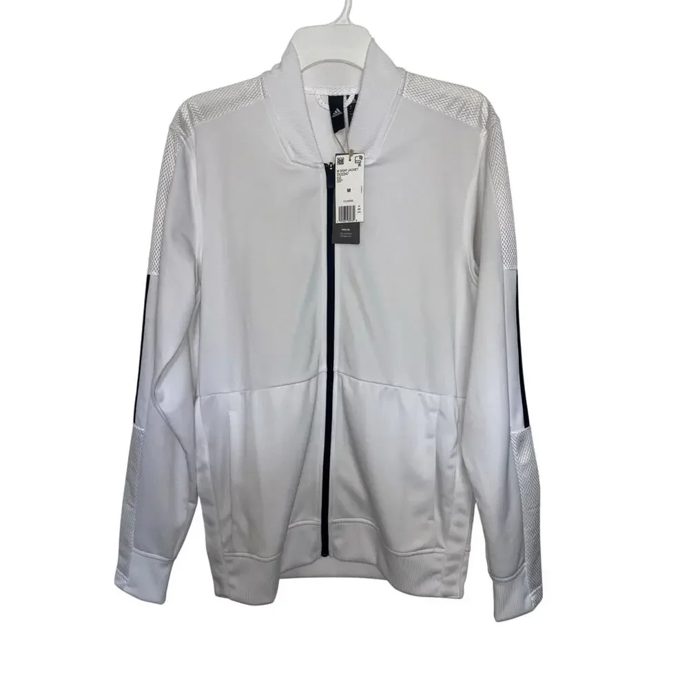 NWT Adidas White Snap Track Jacket Full Zip Black Stripe Pockets M